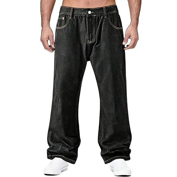 USNSM (M-5XL) Big and Tall Mens Baggy Jeans Loose Fit Wide Leg Jeans Streetwear Pants Y2K Denim Black Vintage Oversized Jean for Men Black XXL