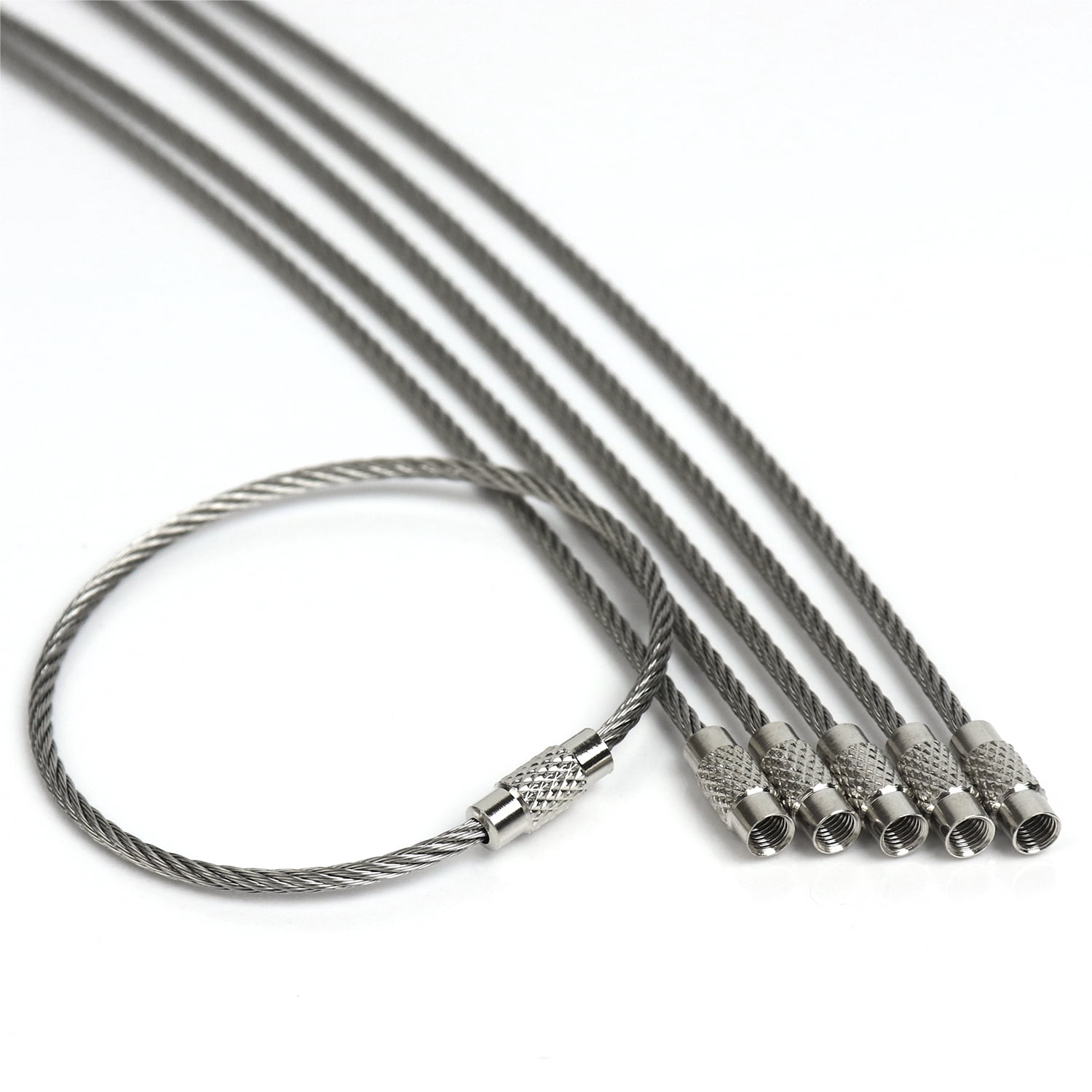 Stainless Steel Wire Keychains 2.0mm 6.3 Inches Aircraft Cable Key Ring Loops for Hanging Luggage Tags or ID Tags (100 Pack)