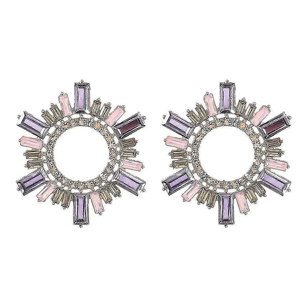 Pendientes de girasol con diamantes de imitación de aleación, diseño creativo y personalidad. Pendientes sencillos y súper brillantes para mujer. 1 par. Color morado y rosa.