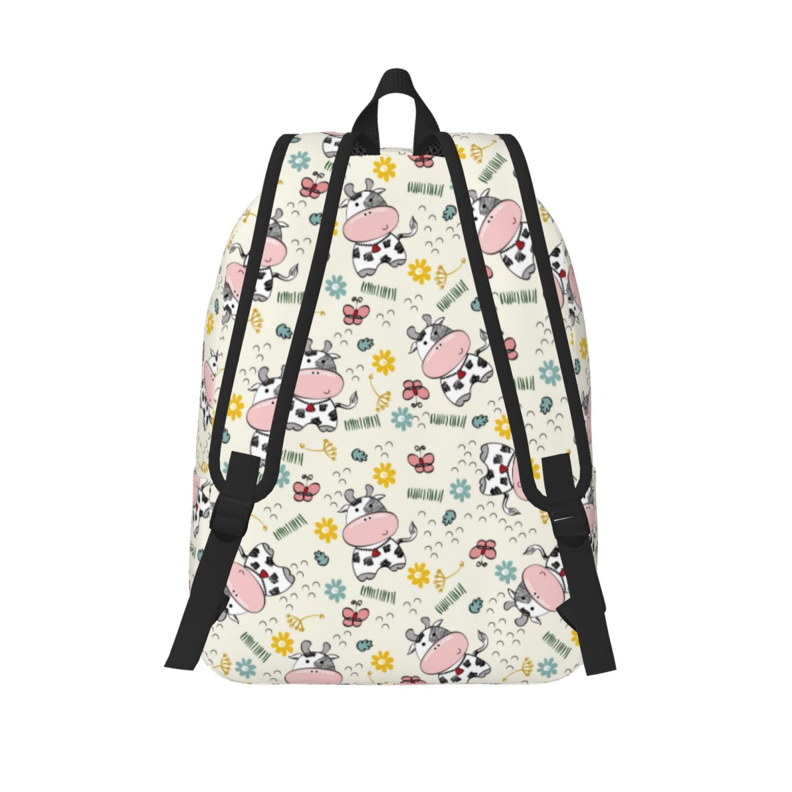 Picia Cute Cow Printed Canvas Daypack - Stylish and Durable Vintage Compact Backpack - Class, Work, Travel, or Laptop Bookbag,Organized Compartments-Small