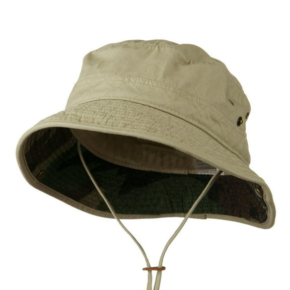 Big Size Camouflaged Brim Cotton Washed Bucket Hat - Khaki 2XL-3XL
