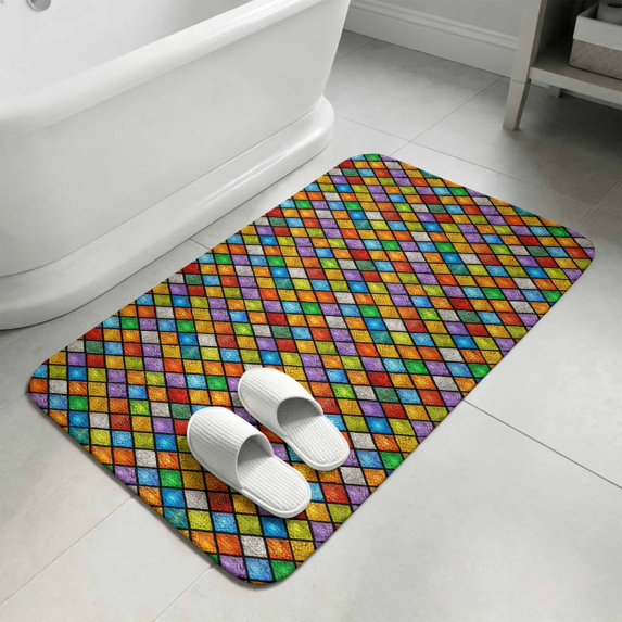 Door Mat 31.5"x47.2", Colorful Rhombic Non Slip Backing & Low Profile Area Rugs for Entryway Hallway, Absorbent Soft Floor Mat Small Carpet for Living Room Abstract Geometric Art Vintage Rustic