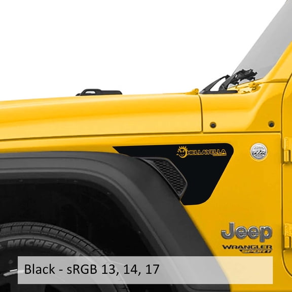 Collectible Decals HellaYella 2pc Fender Vent Decals for 18  Wrangler JL JLU Gladiator JT