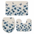 thumbnail image 2 of Blue Flower Bathroom Rugs Set Watercolor Spring Blue Floral Butterfly Linen Texture Non Slip Absorbent Soft Bath Mats 3 Piece Set with Bathroom Rug, U-Shaped Floor Mat, Toilet Seat Cover Small Size, 2 of 9