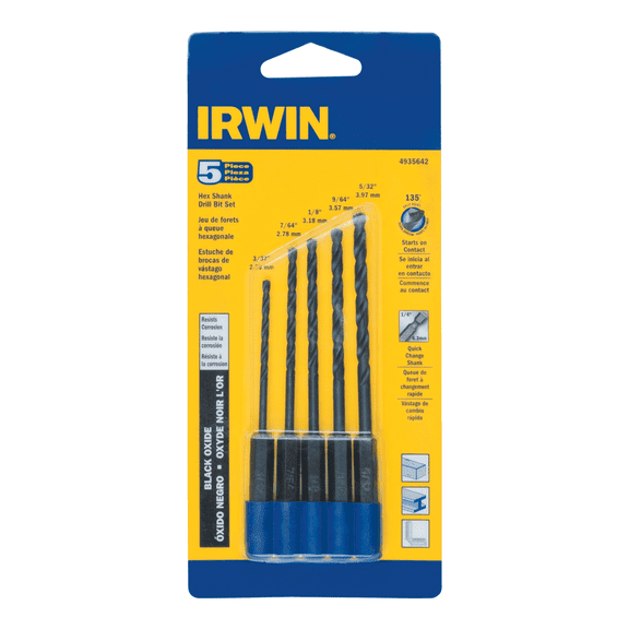 Hanson 5 Piece Black Oxide Hex Shank Drill Bit Set