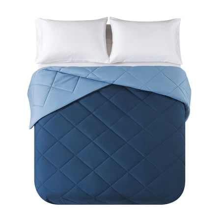MAINSTAYS REVERSIBLE MICROFIBER COMFORTER, NAVY, FULL/QUEEN