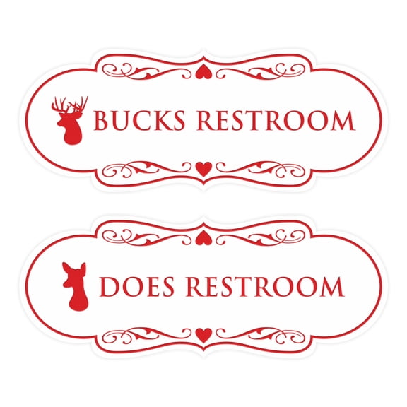 Designer Bucks and Does Novelty Restroom Signs, Set of 2 (White/Red) - Large