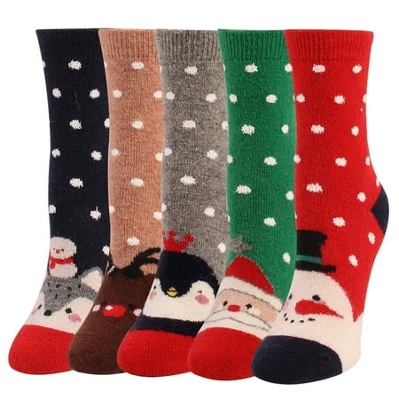 

Christmas Socks 5 Pairs Lot Pack Set Women Socks Winter Retro Rabbit Wool Socks Thickened Warm National Style Folk Custom Christmas Gift Quality