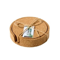 Kamenstein 4 Piece Round Cork Coaster Set with Holder