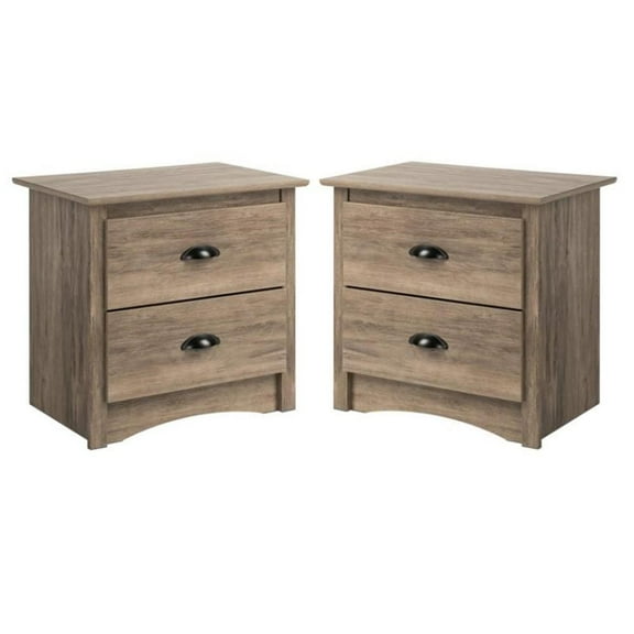 Home Square 2 Drawer Wooden Nightstand Set in Drifted Gray (Set of 2)