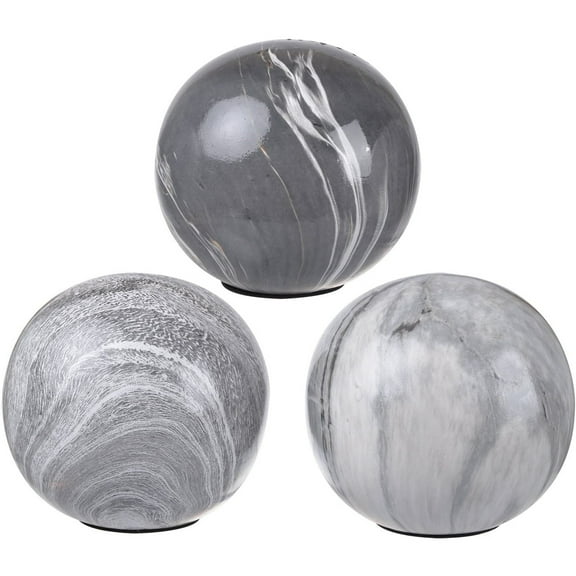 A&B Home S/3 D4x4" Marbleized Ball Accents, Gray 8S/CTN-Color:Gray,Style:Modern Chic