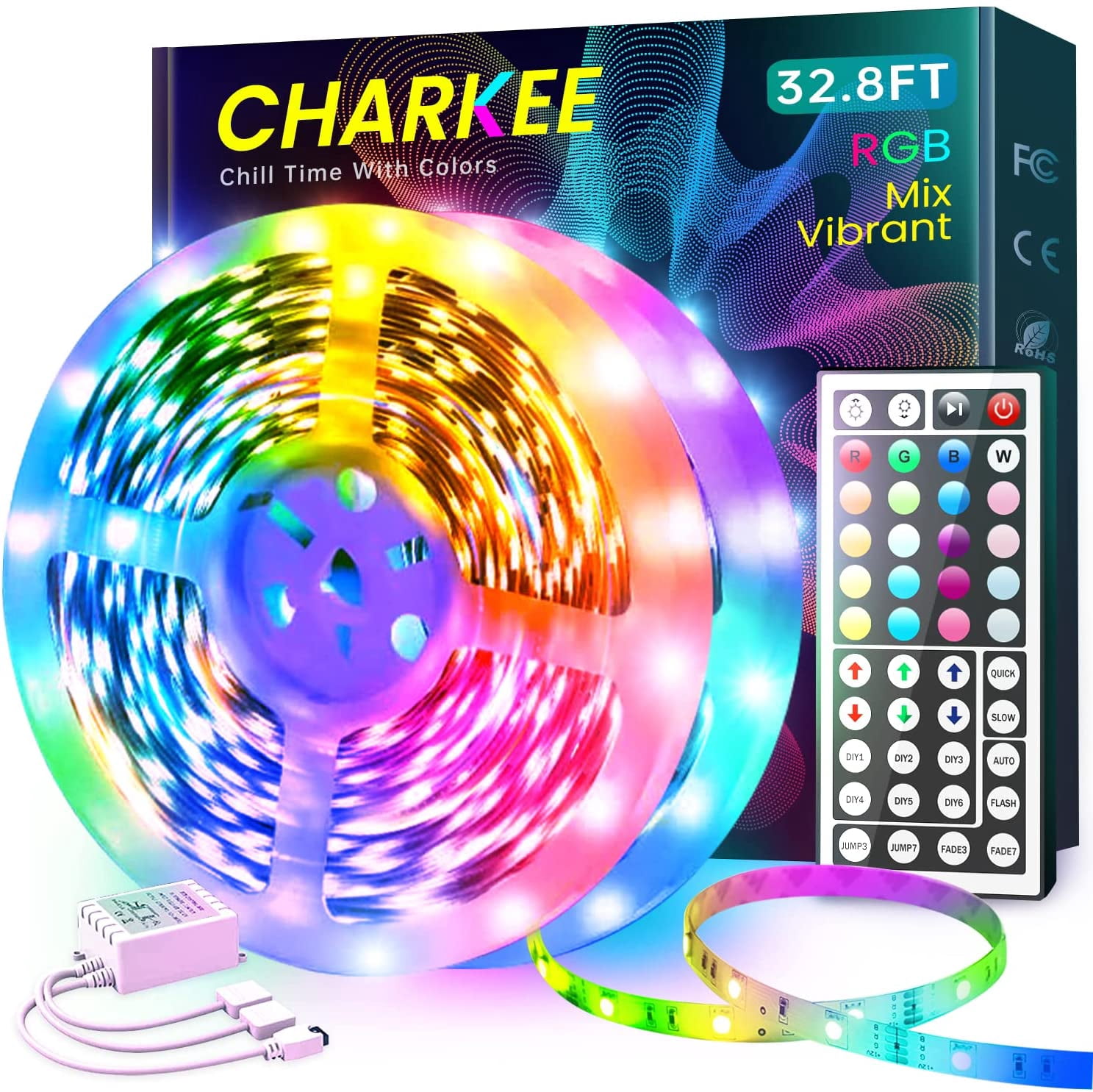 CHARKEE Led Lights for Bedroom 32.8ft, 2 Rolls of 16.4ft Led Light Strips  with Remote and Power Supply for Bedroom, Room, Kitchen, Decoration -  Walmart.com