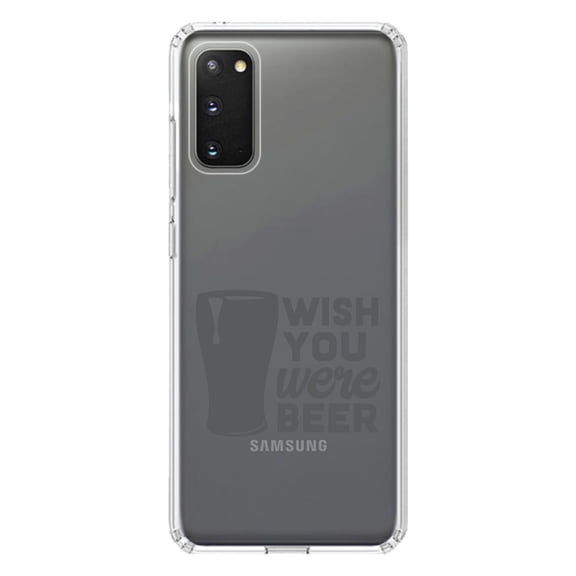 DistinctInk Clear Shockproof Hybrid Case for Galaxy S20 / S20 5G (6.2" Screen) - TPU Bumper Acrylic Back Tempered Glass Screen Protector - Wish You Were BEER