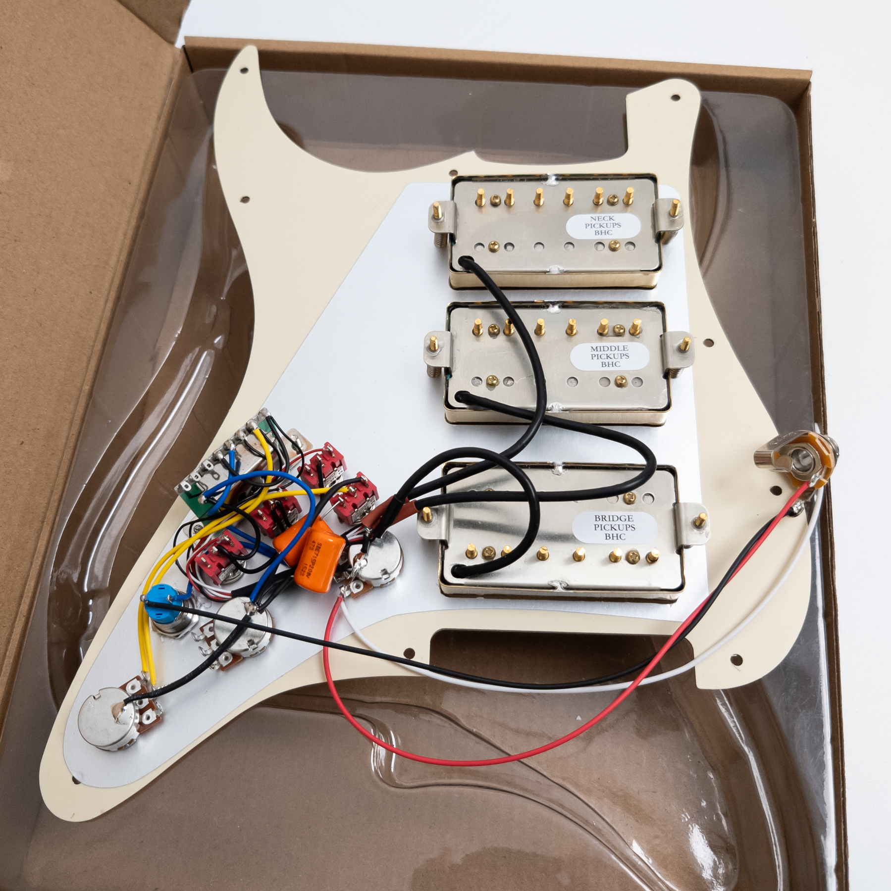 HHH Guitar Prewired Loaded Pickguard, With Alnico 5 Humbuckers Pickups, Coil Splitting, For Fender Strat Guitar