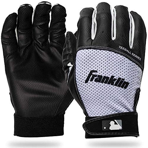Franklin Sports Youth Teeball Batting Gloves - Youth Flex - Guantes de bateo para niños para Teeball, Béisbol, Softbol - Blanco / Negro - Medio