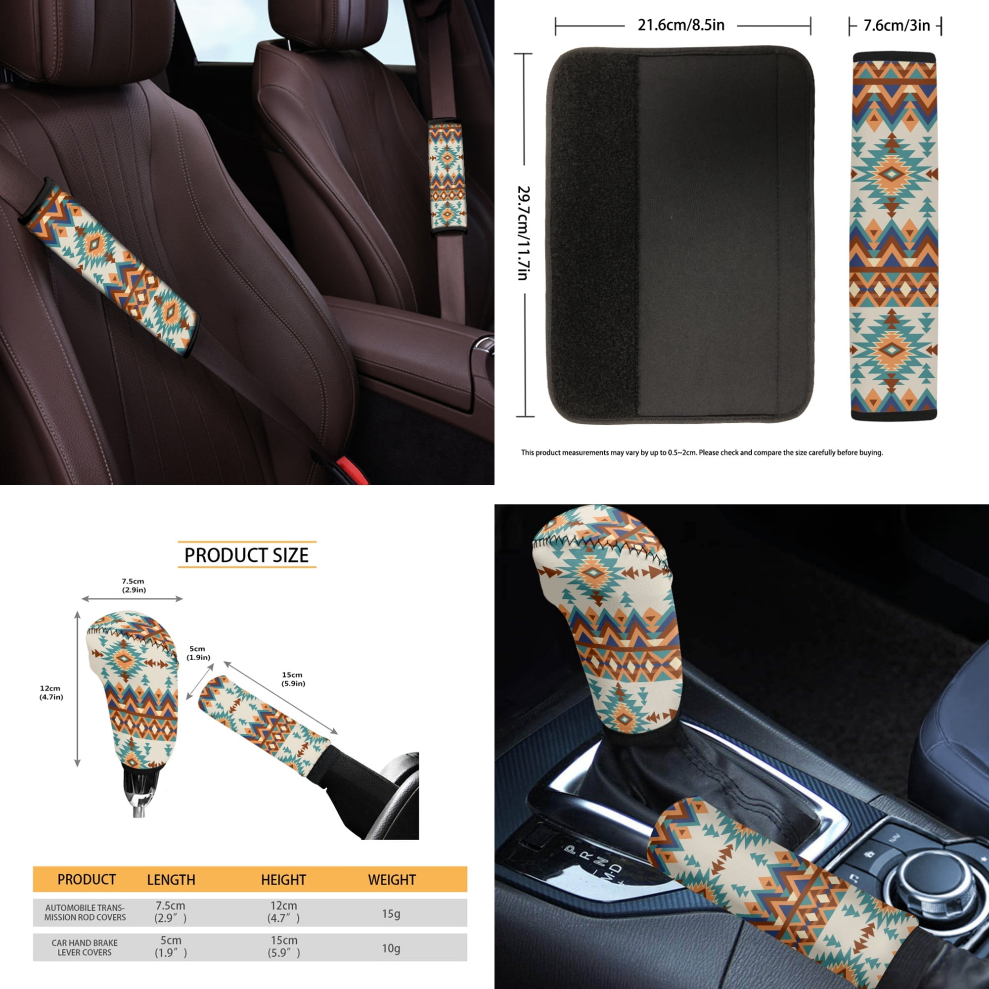 Yuyamidu Aztec African Tribal Car Seat Covers Full Set with Steering Wheel Cover Seat Belt Pads Armrest Cover Handbrake Cover Set Trash Bag Auto Rear View Mirror Covers Cup Holders