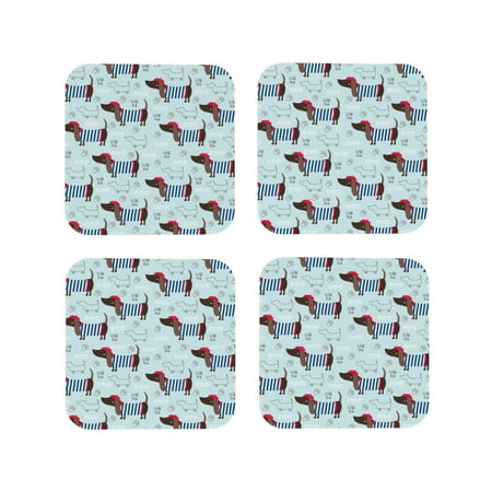 

Leather Coasters Set of 4 - Dachshund Dog Puppy No.1010 Lightweight Non-Slip Drink Coasters for Desk Anti-Scalding Desk Cup Coasters for Office Table Decor Square