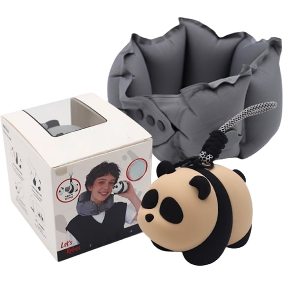 Inflatable Neck Pillow Panda Design Press Inflatable U-Shaped Portable Travel Pillow for Airplane Car Gift Box Pack