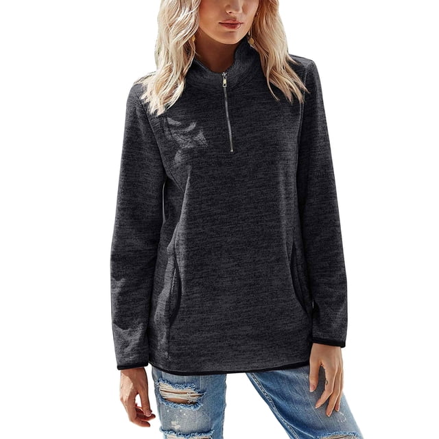 Sudadera con capucha para mujer Sudadera con capucha de color sólido Manga larga Cuello con cremallera Top suelto informal de otoño, Negro, M Vogacara AP003716-12
