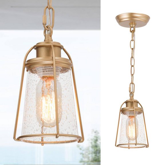 Uolfin Modern Farmhouse Pendant Light Nova 6.5 in. 1- -Light Gold Modern DIY Pendant Light With Seeded Glass Shade