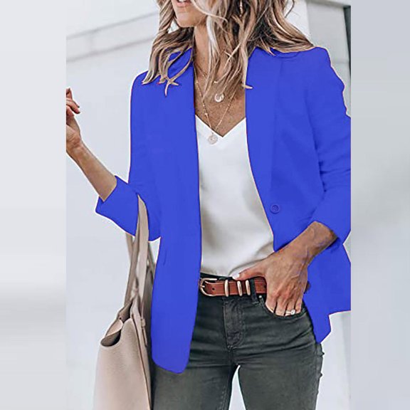 Jacenvly 2024 Blazers for Women Clearance Turndown Collar Long Sleeve Short Business Attire Button Pocket Solid Cardigan Coat Soft Skin-Friendly Casual Fashion Slimming Top