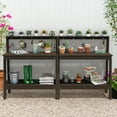 thumbnail image 6 of SERWALL Outdoor Potting Bench Set of 2 with Storage & Hooks, 3-Tier Heavy-Duty HDPE Garden Workstation Table, All-Weather Potting Table for Patio & Backyard, 34.8’’W x 17.7’’D x 45.5’’H - Coffee, 6 of 7