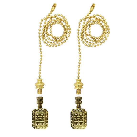 Royal Designs Fan Pull Chain with Chinese Joy Symbol Finial ? Polished Brass ? Set of 2