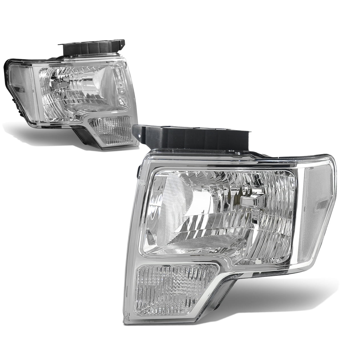 Chrome Housing Clear Side Headlight Left+Right Fit For 2009-2014 Ford F150 Truck