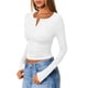 thumbnail image 3 of Camisetas de Larga para Mujer, Estilo Henley, Informales, para Otoño Tops Ajustados, Camisetas Básicas de Canalé S, 3 of 8