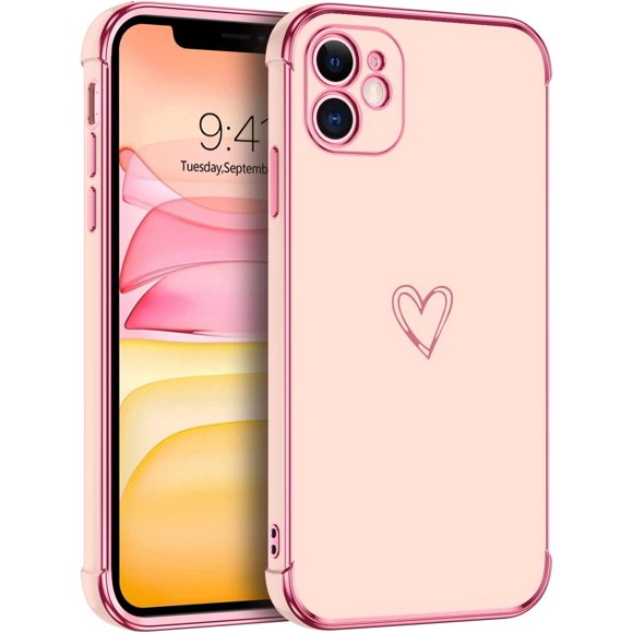 AmPm Case for iPhone 11, iPhone 11 Cases Cute Heart Pattern Soft TPU Plating Cover for Women Girls with Camera Protection & 4 Corners Shockproof Protection Phone Cases for iPhone 11 6.1" Black