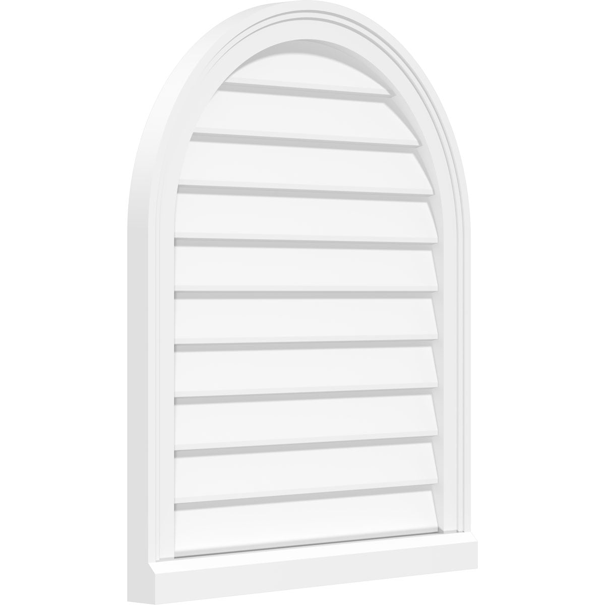 34"W x 24"H Round Top Surface Mount PVC Gable Vent: Non-Functional, w/ 2"W x 2"P Brickmould Sill Frame