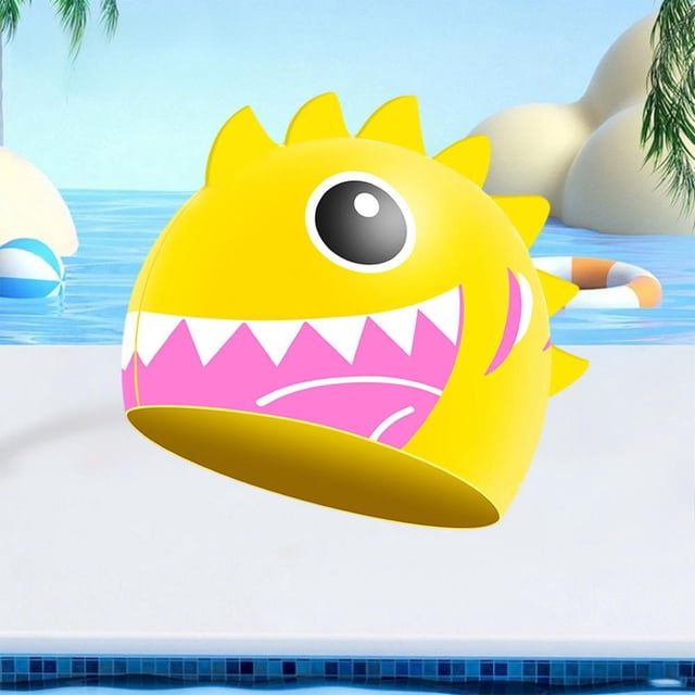 Kids Silicone Swim Cap with Waterproof Flexible Design, Cute Fish Pattern for Comfortable Swimming