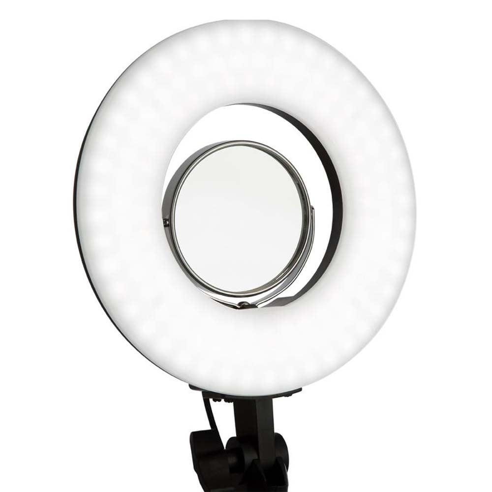 Impressions Vanity Desktop Studio Ring Light, Three Sixty Swivel Mirror with Phone Stand (Black)