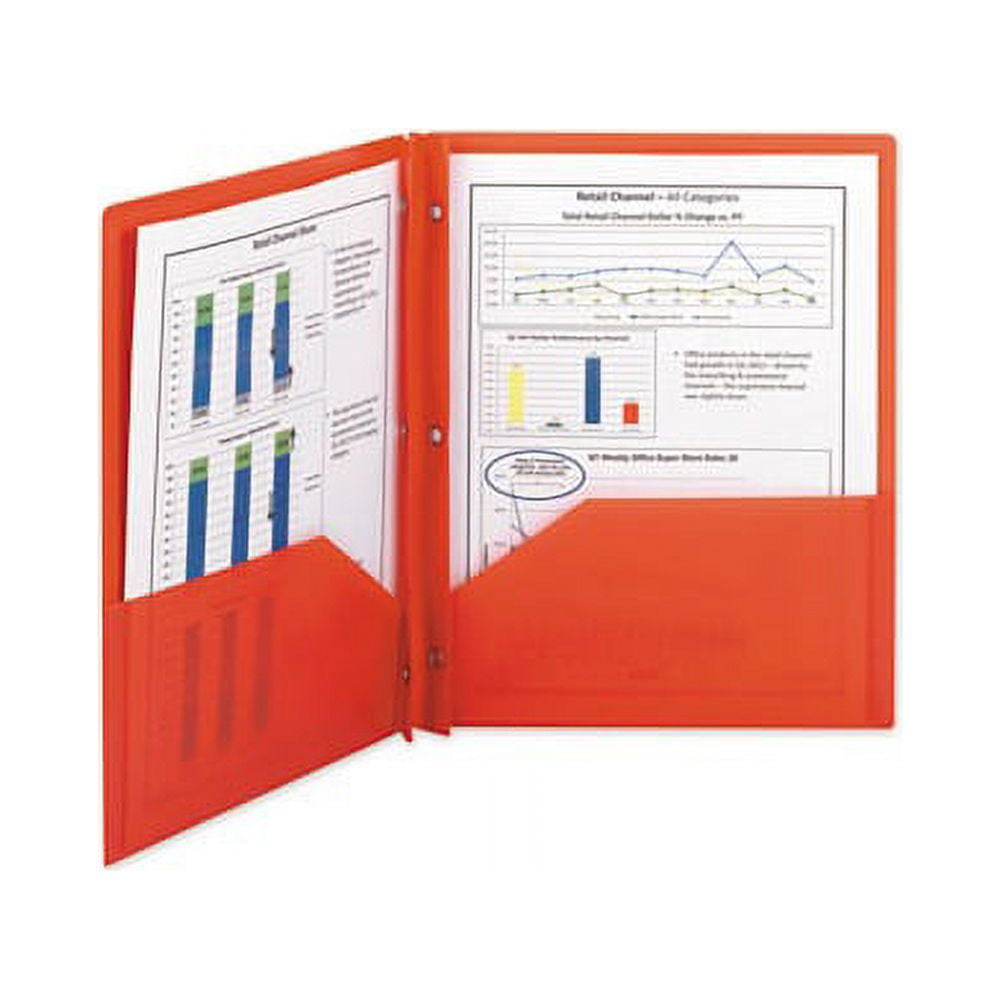Poly Two-Pocket Folder w/Fasteners 11 x 8 1/2, Red, 25/Box