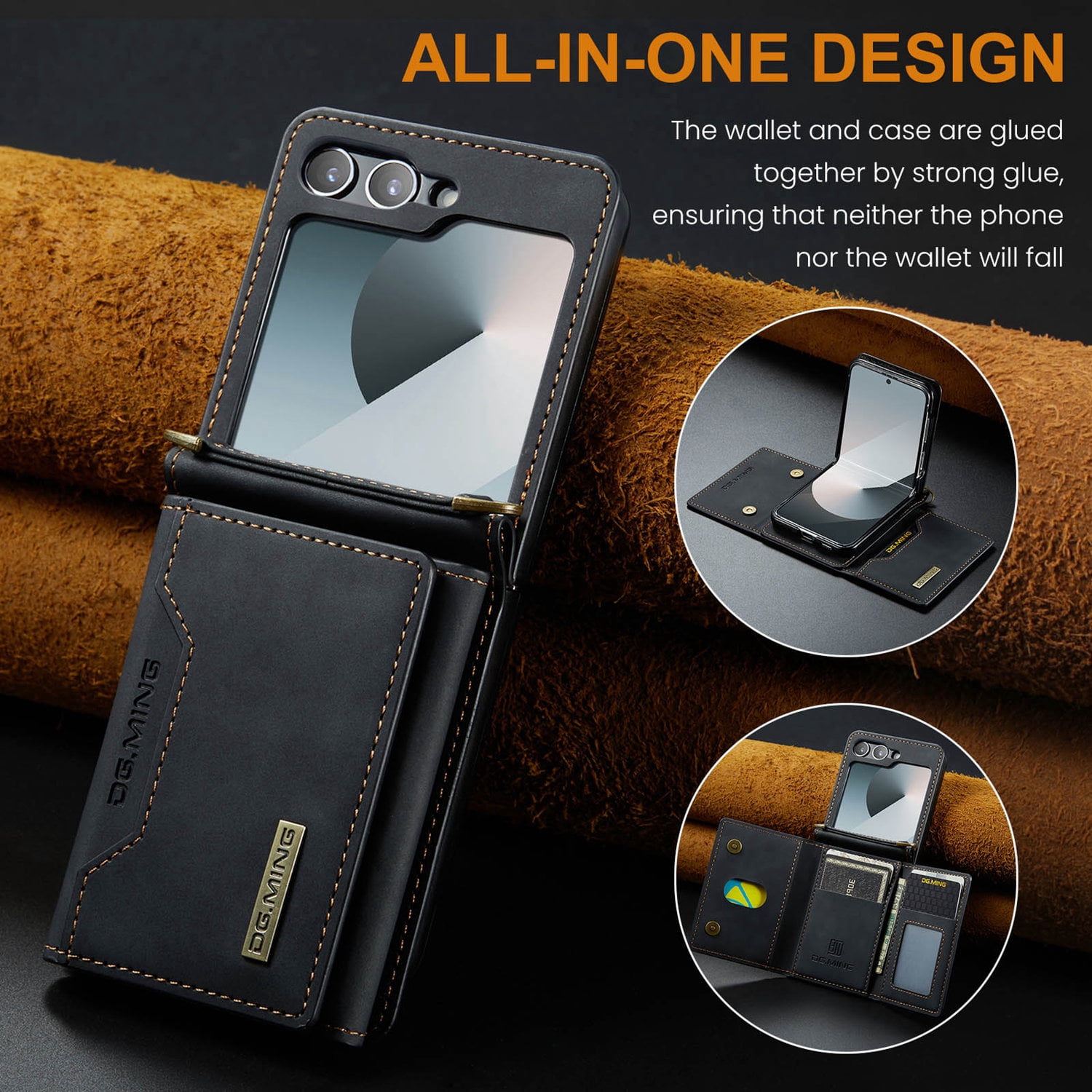 ETFAST Leather Phone Case For Samsung Galaxy Z Flip 6 Wallet Leather Case with Card Holder Leather Phone Case Shockproof Protective Cover