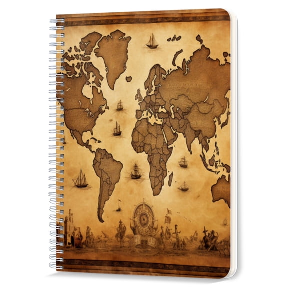 Spiral Notebook Double-Wire Spiral College Lined Journal Notebook for Study and Notes,100 Pages,5.71x 8.26in - Old Nautical Map