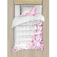 thumbnail image 1 of Rose Twin Size Duvet Cover Set, Swirling Leaves with Blossoms and Butterflies Dreamlike Natural Composition, Decorative 2 Piece Bedding Set with 1 Pillow Sham, Rose Pink and Magenta, by Ambesonne, 1 of 3