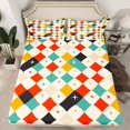thumbnail image 1 of Colorful Geometry Diamond Fitted Sheet for Kids Boys Girls - Queen Size Geometry Bedding Set with Abstract Lines and Stars, Red White Yellow Green Patchwork Design Bed Sheets with 2 Pillow Cases, 1 of 4
