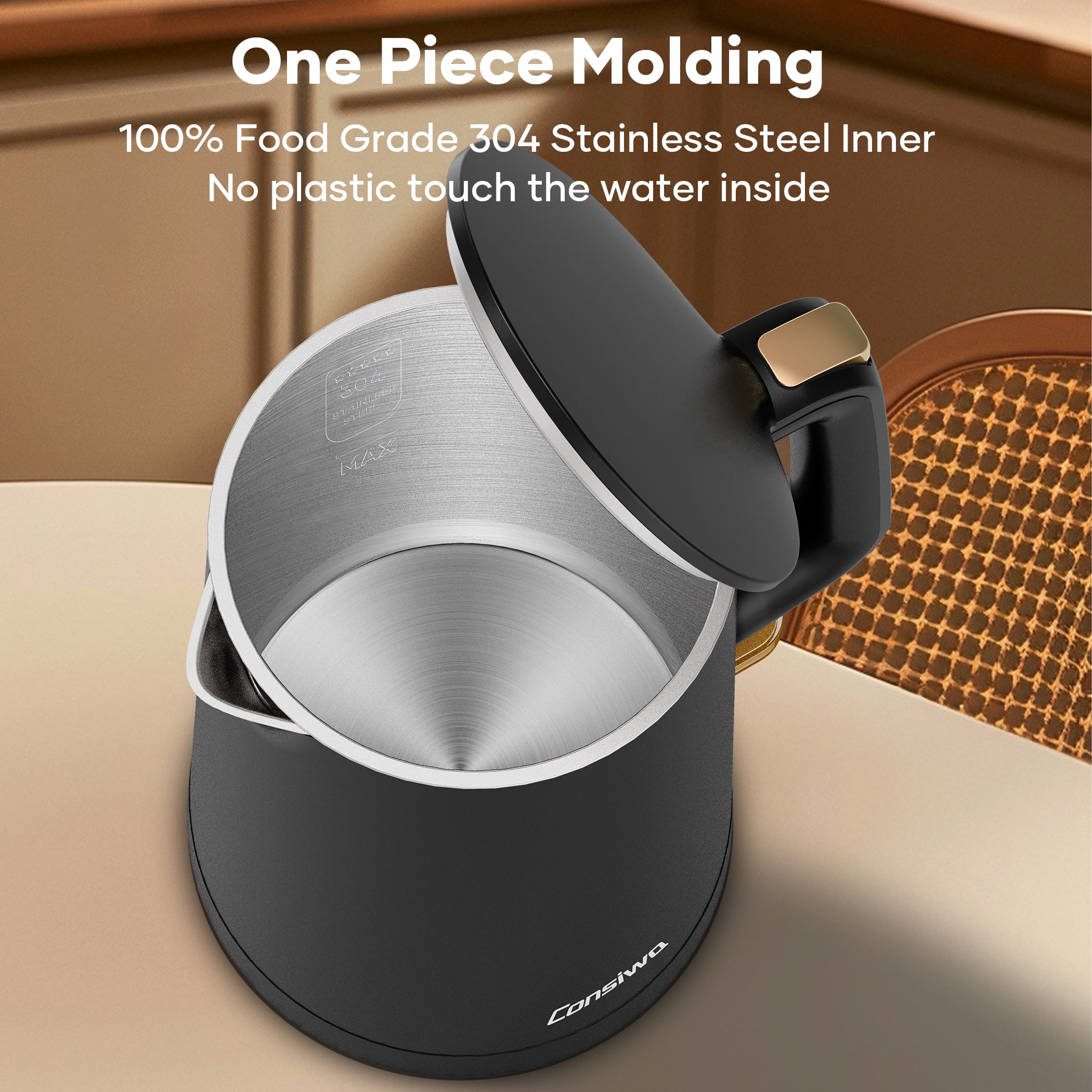 Electric Kettle, Double Wall 1.7L Stainless Steel Cool Touch, Water Boiler & Heater, 1500W Hot Tea Pot, Black