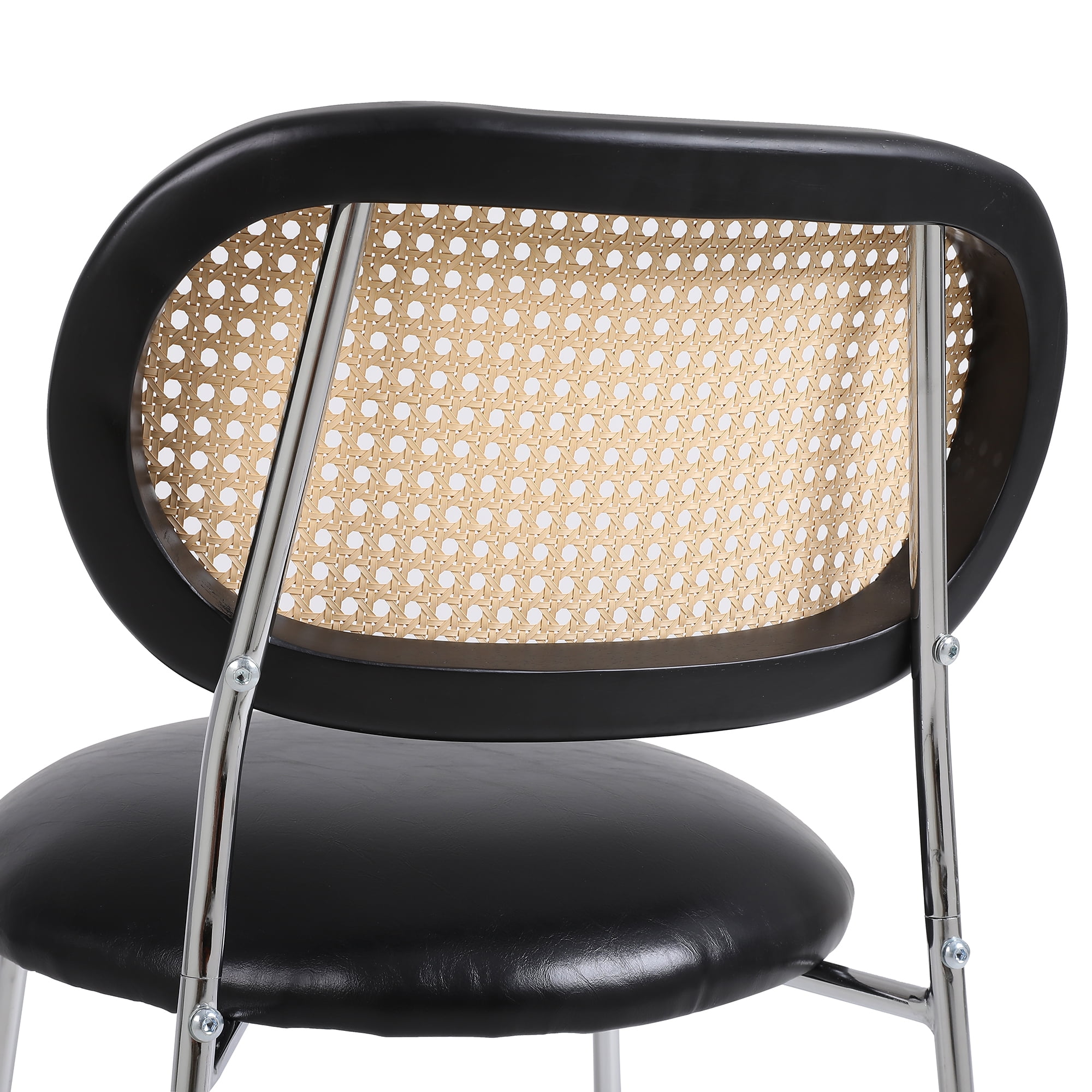 Kadyn PU 2pcs Dining Room Chairs with Rattan Backrest for Kitchen, Black Kitchen Chairs Kadyn PU 2pcs Dining Room Chairs with Rattan Backrest for Kitchen, Black Kitchen Chairs