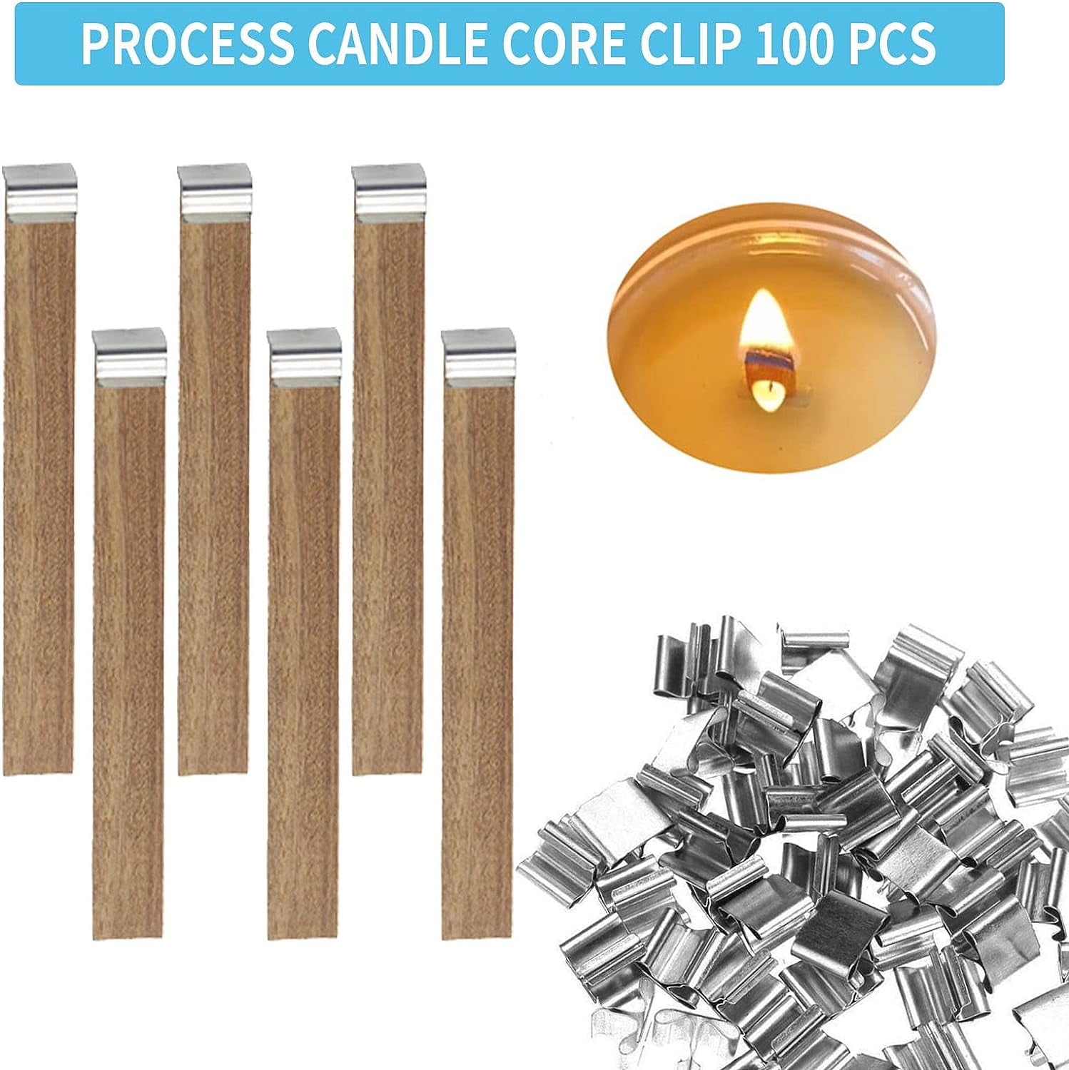 FormulaMod 200pcs Wooden Wick Candle Making Kit ,Includes Wax Wooden  Wicks+Metal Clips+ EVA Stickers+Warning Labels, 5.1 x 0.5 inch Smokeless  Natural