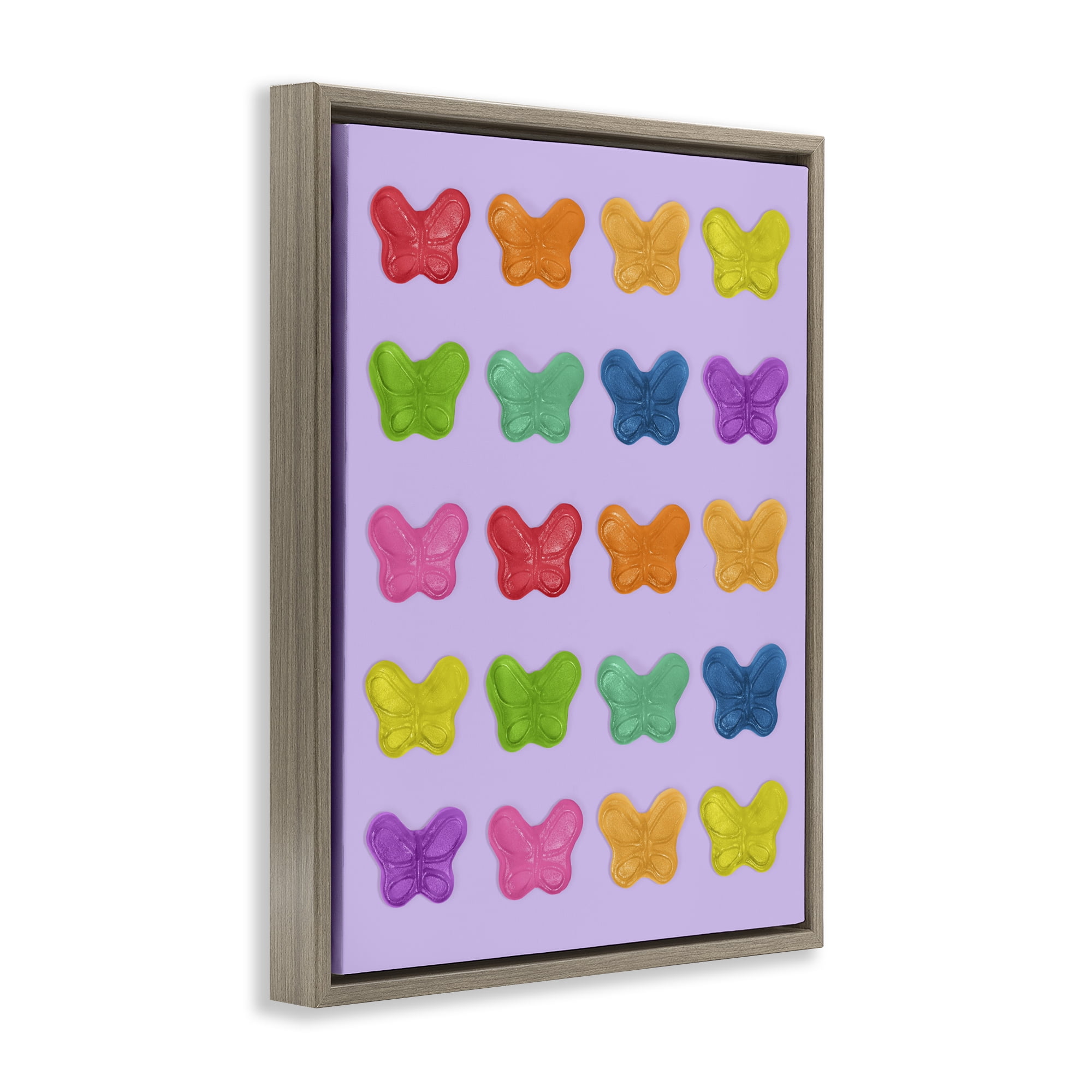 Stupell Industries Colorful Butterflies on Lilac Brown Framed Floater Canvas Wall Art, design by LISH Creative
