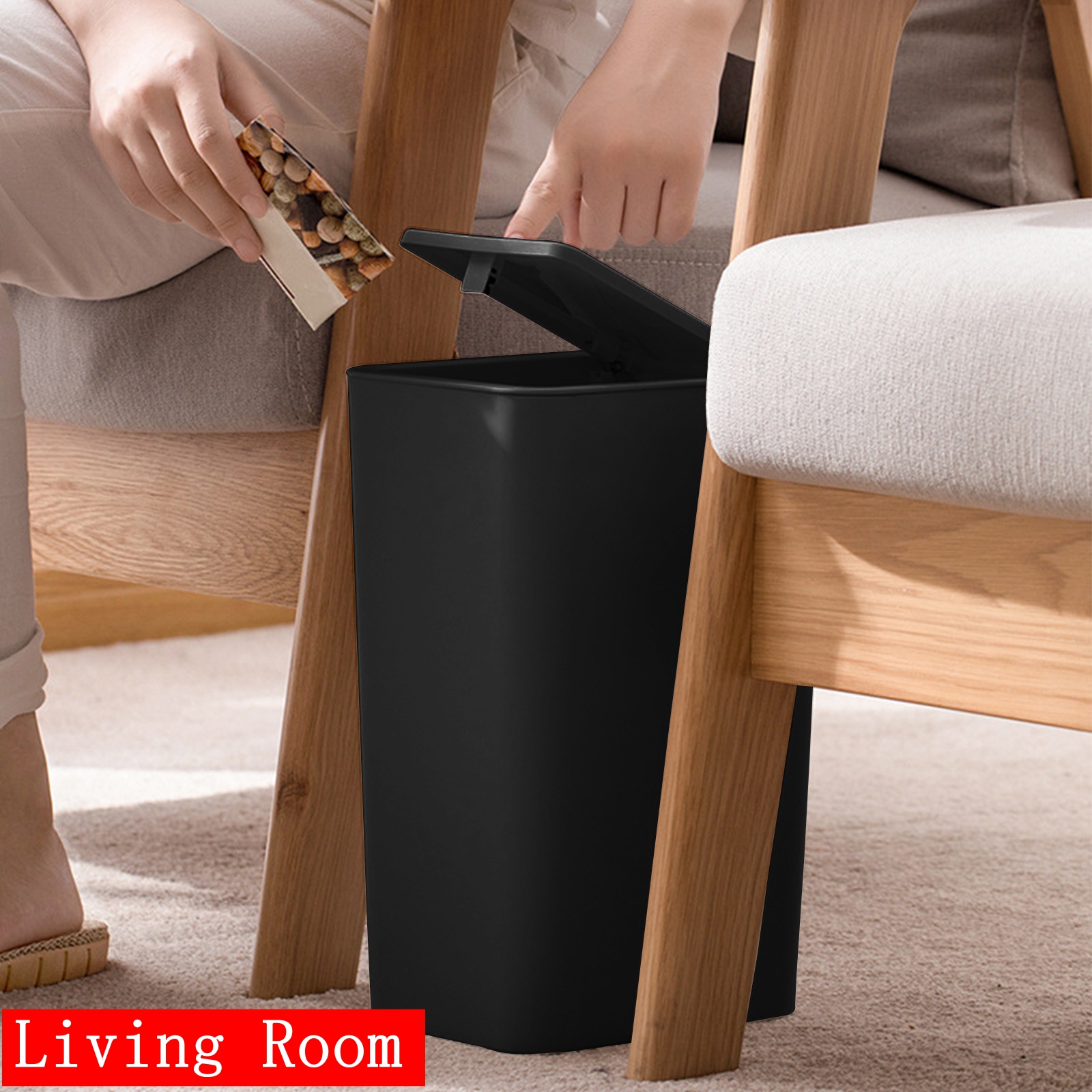 Bxaolu 3.0 Gallon Small Trash Can with Lid, Bathroom Garbage Can with Pop-Up Lid, Waste Basket for Bathroom, Kitchen, Bedroom, Powder Room, Craft Room, Office, College (Black)