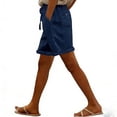 thumbnail image 3 of QATAINLAV Women's Summer Linen Beach Shorts Solid Color Casual Roll Up Shorts Drawstring High Waist Cropped Bottoms with Pockets Navy M, 3 of 10