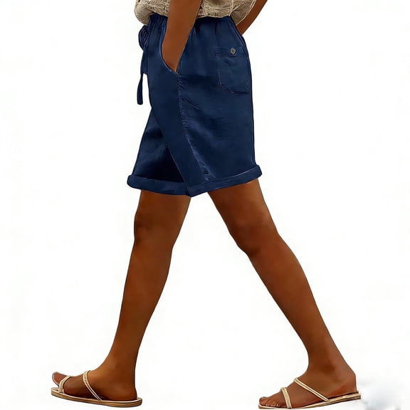 GUACER Lounge Shorts for Women Cotton Linen Comfy Drawstring High Waist with Pockets Lightweight Shorts