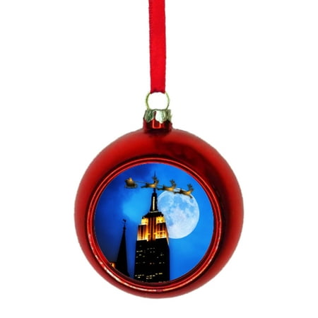 Santa Klaus And Sleigh Riding Over The Empire State Building Nyc