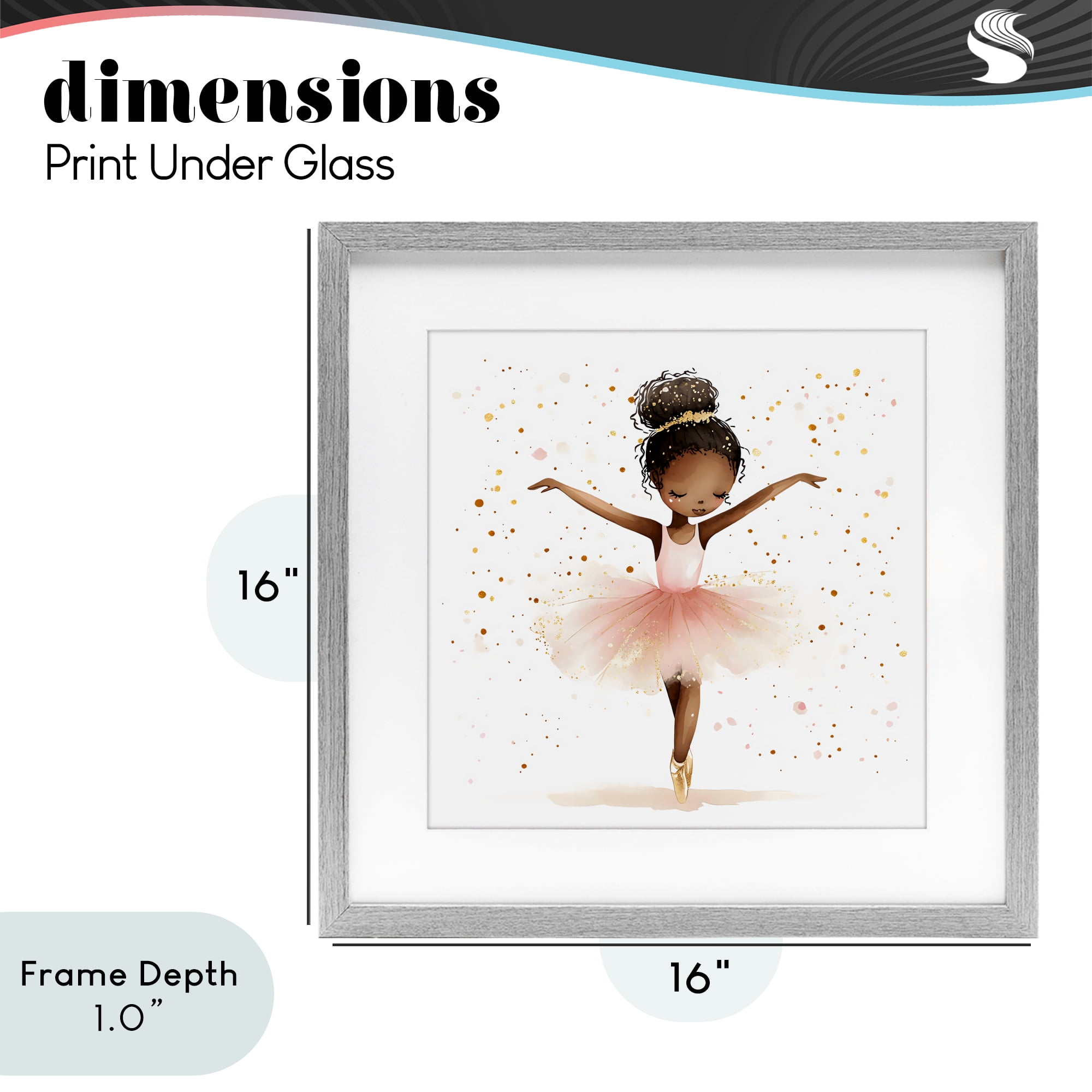 Stupell Industries Pink Ballerina Girl with Gold Gray Framed Print Under Glass, design by Creative Studio