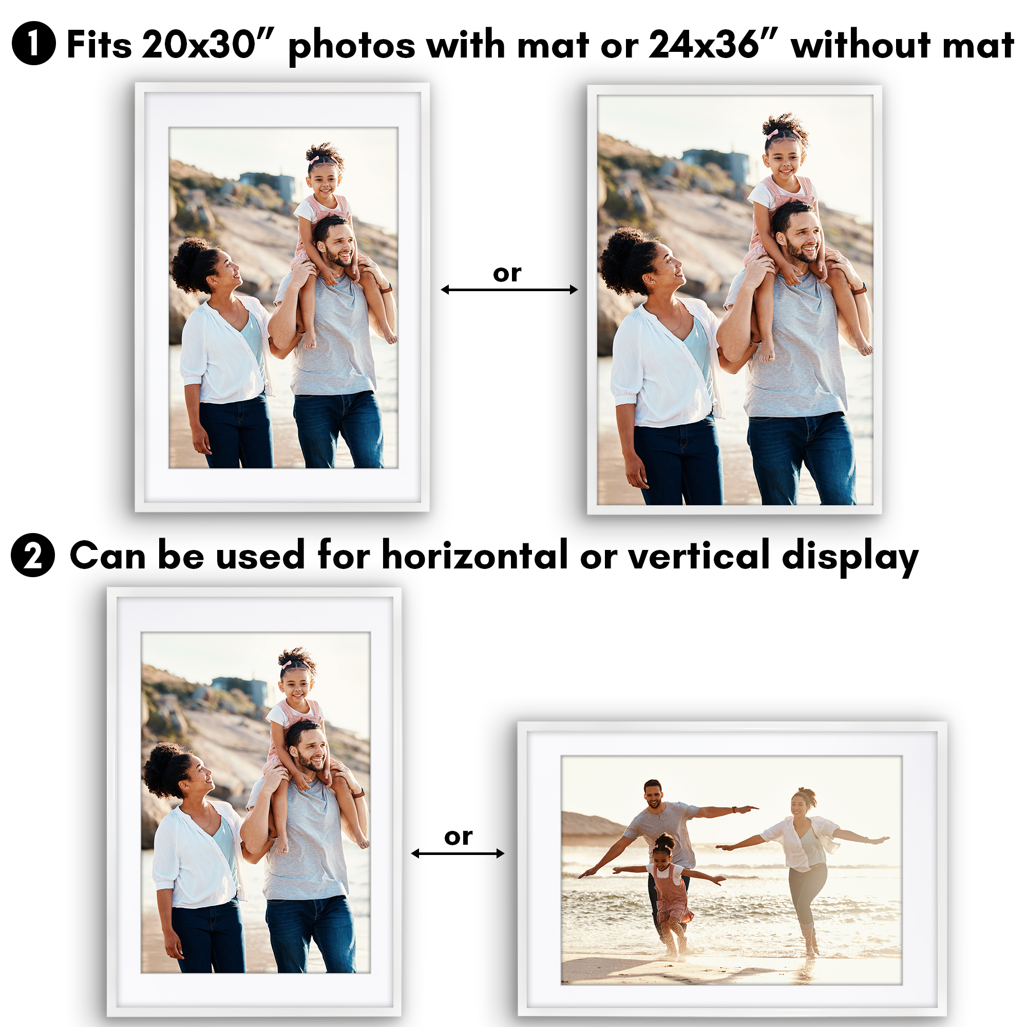 Americanflat 24x36 Poster Frame with Polished Plexiglass with 20x30 Mat Display Photo Soho Collection - White