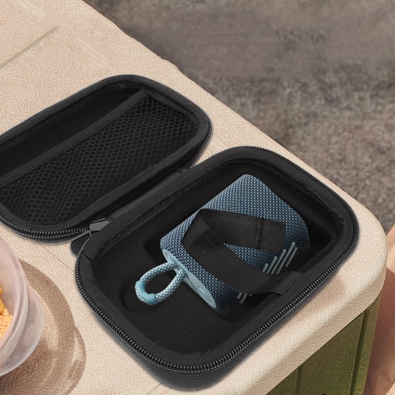 FOMIYES Black EVA Travel Speaker Organizer Case with Smooth Zipper and Impact Resistant Design