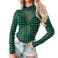 thumbnail image 4 of Kcolen Mesh Top for Women St. Patrick‘s Day Shamrock Print Stylish Sheer Fitted Triangle Jumpsuit Plus Size Long Sleeve Clothes, 4 of 7